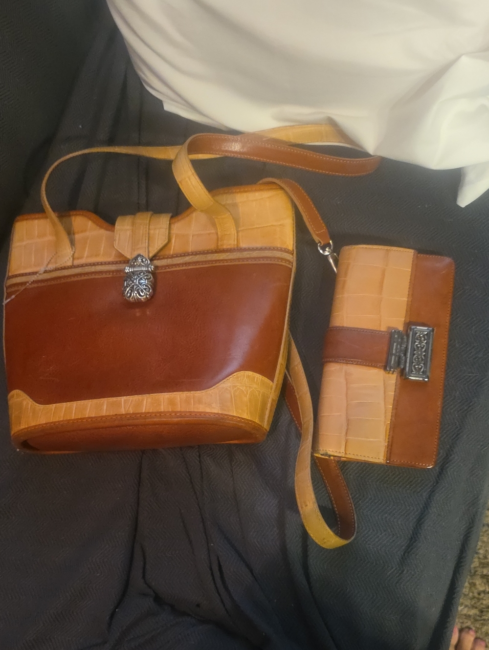 Two-Tone Brown Leather Brighton Tote and Wallet Set